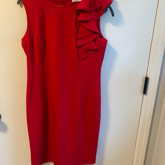 Calvin Klein Red Dress with Ruffle Detail - Picture 1 of 4